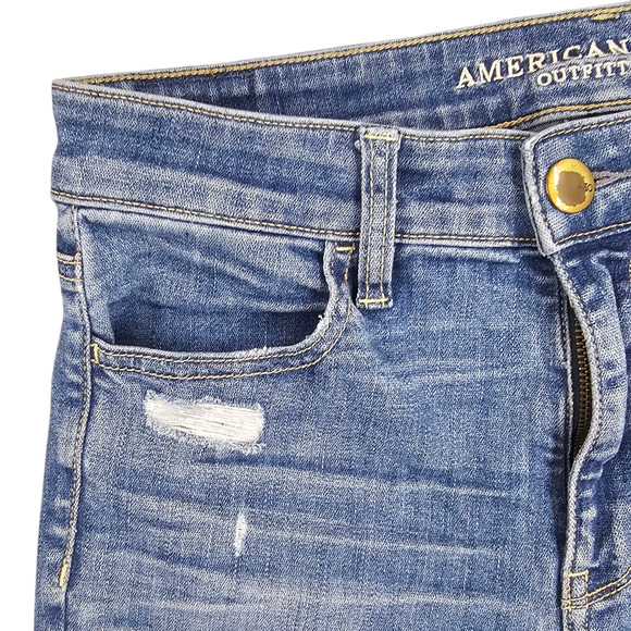 American Eagle Jeggings Womens Size 8 Blue Distressed Denim Casual Super Stretch - Picture 4 of 15